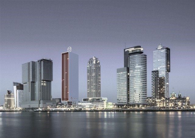 Rotterdam’s skyline enriched by a vertical farm, artist impression.