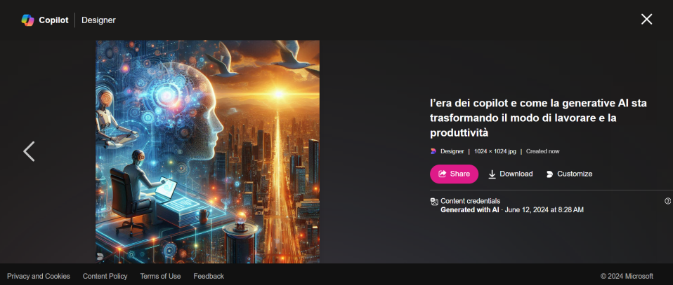 Esempio di Copilot che crea immagini