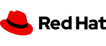 Logo van Red Hat, een gestileerde rode hoed, met daarnaast de naam 'Red Hat' geschreven.
