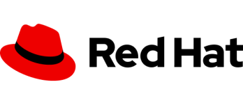 Logo van Red Hat, een gestileerde rode hoed, met daarnaast de naam 'Red Hat' geschreven.